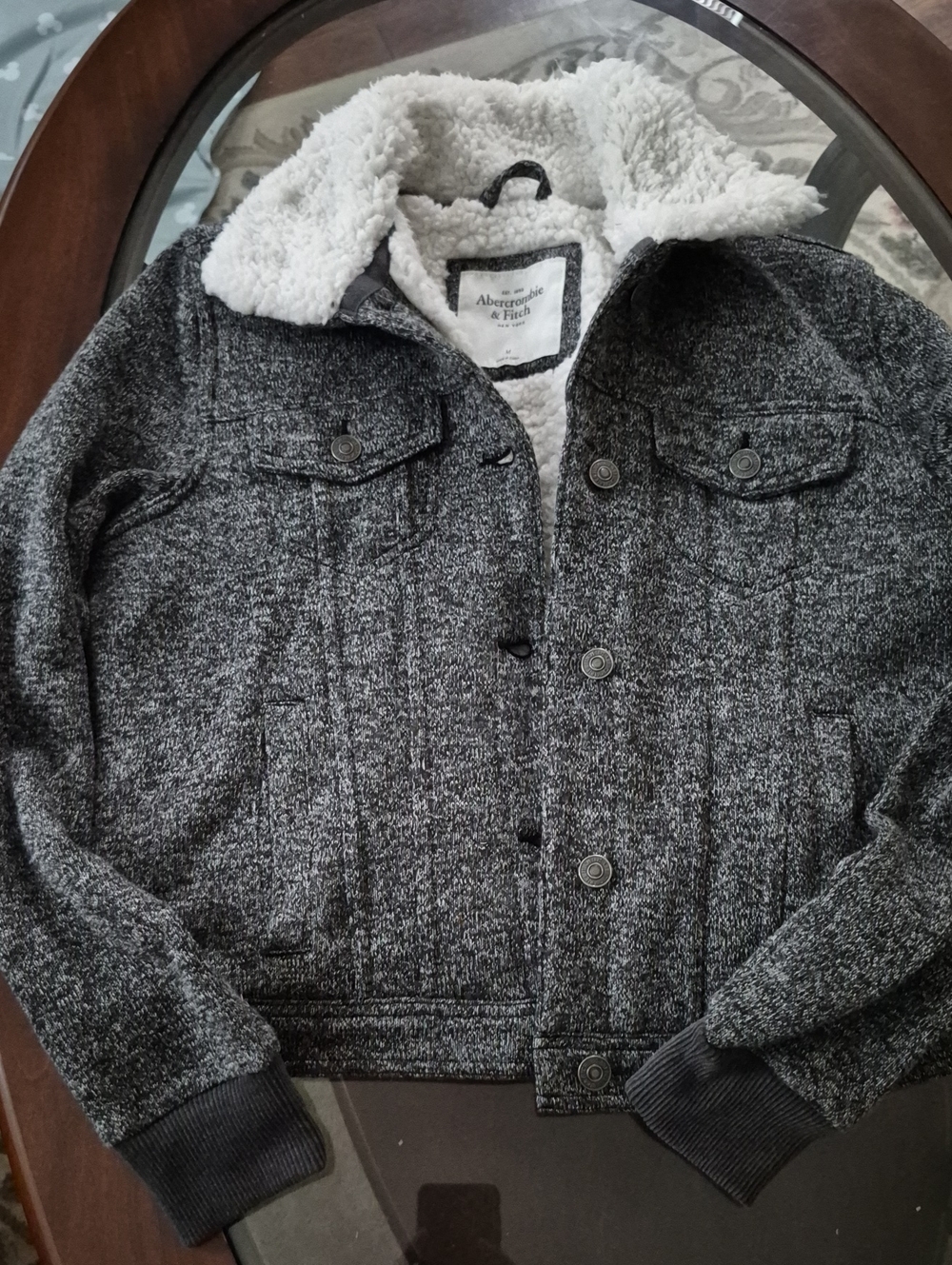 Abercrombie & Fitch Gray Sherpa-Trim Jean Jacket